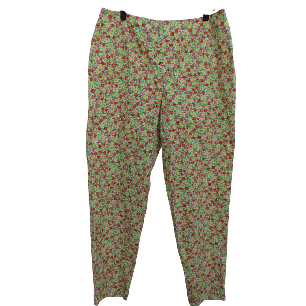 Ralph Ralph Lauren Women Sz 14 Green Floral Cotton Ankle Pants Coastal Grandma